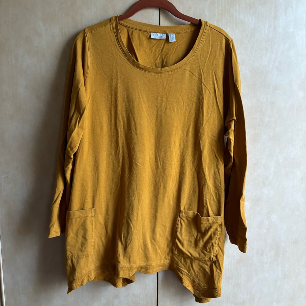 LOGO Cotton Modal Asymmetric Tunic with Long Sleeves Apple Cider Color 1X